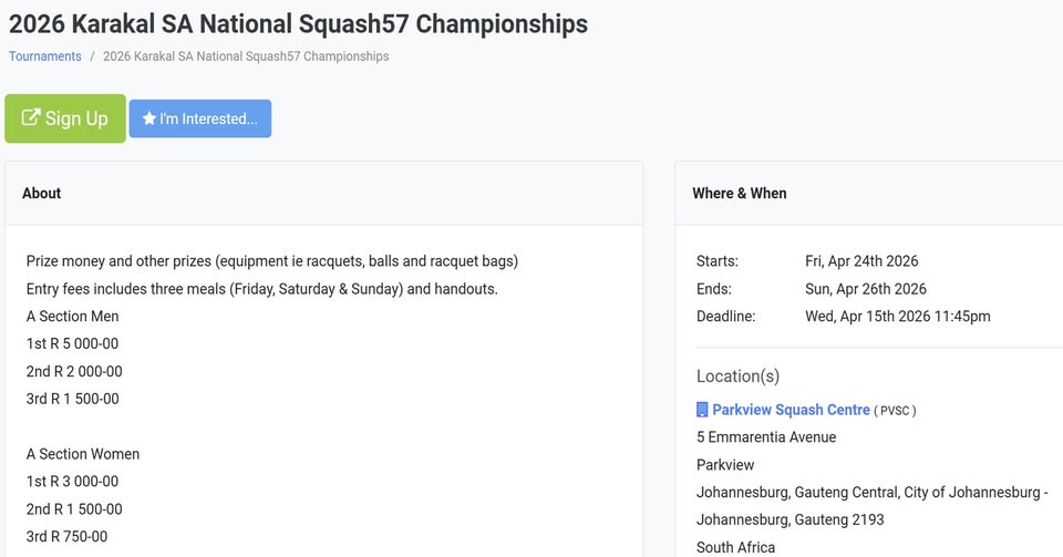 Karakal SA National Squash57 Championships Johannesburg